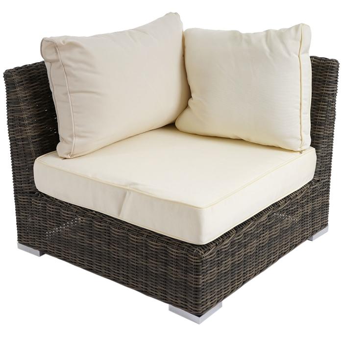 Einzelstck | Luxus Poly-Rattan Sofa-Garnitur Melilla, bestehend aus 1x Mittelteil 1x Eckteil 1x Ottomane, Alu-Gestell