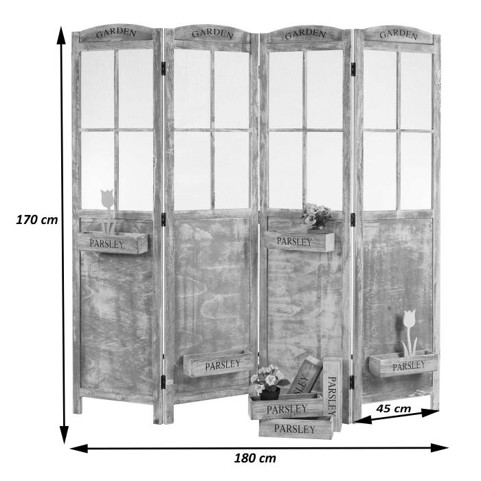 Paravent HWC-M66, Raumteiler Trennwand Sichtschutz, Pflanzkrbe 4 Paneele, Shabby-Look 170x180x22cm, braun-grau