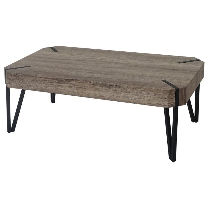 Couchtisch Kos T573, Wohnzimmertisch, 43x110x60cm MVG-zertifiziert ~ Wildeiche, dunkle Metall-Fe