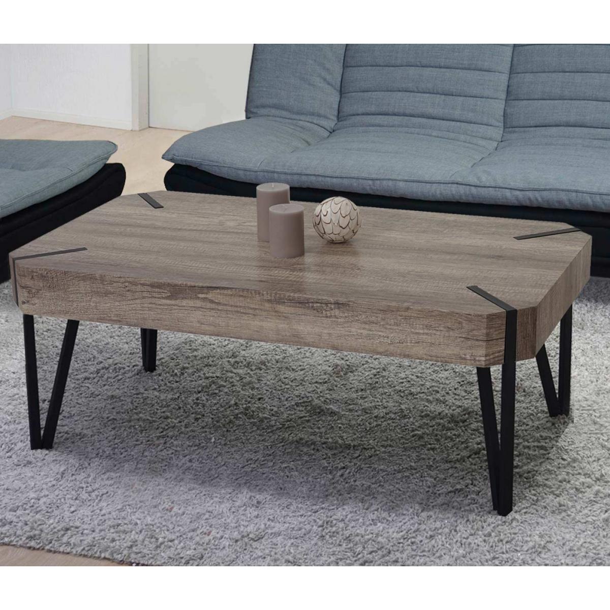 Couchtisch Kos T573, Wohnzimmertisch, 43x110x60cm MVG-zertifiziert ~ Wildeiche, dunkle Metall-Fe
