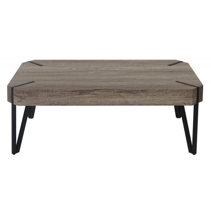 Couchtisch Kos T573, Wohnzimmertisch, 43x110x60cm MVG-zertifiziert ~ Wildeiche, dunkle Metall-Fe