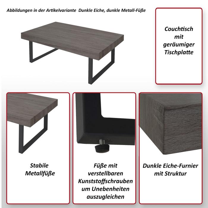 Defekte Ware (Kratzer/Ecken beschdigt SK3) | Couchtisch Kos T576 40x110x60cm ~ Schwarze Eiche-Optik, dunkle Metall-Fe