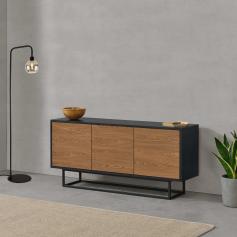 Sideboard HLO-PX14 120x30x55cm ~ Schwarz/Dunkler Holzton