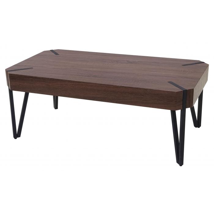 Couchtisch Kos T573, Wohnzimmertisch, 43x110x60cm MVG-zertifiziert ~ Braune Eiche, dunkle Metall-Fe