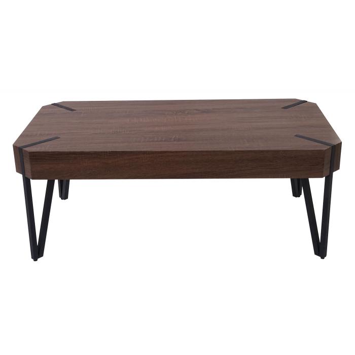 Couchtisch Kos T573, Wohnzimmertisch, 43x110x60cm MVG-zertifiziert ~ Braune Eiche, dunkle Metall-Fe