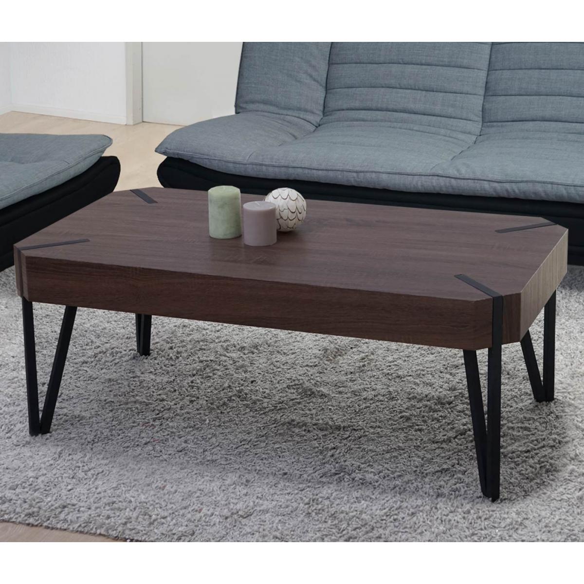 Couchtisch Kos T573, Wohnzimmertisch, 43x110x60cm MVG-zertifiziert ~ Braune Eiche, dunkle Metall-Fe