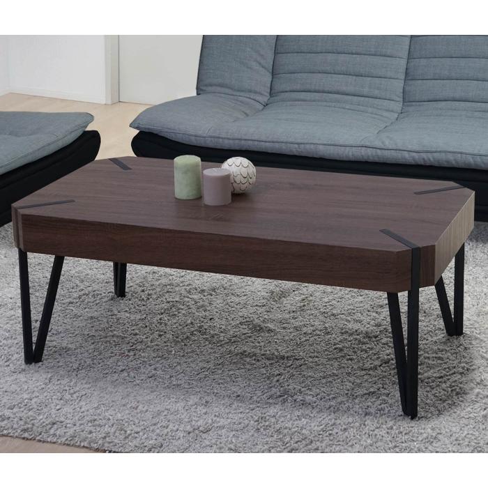 Couchtisch Kos T573, Wohnzimmertisch, 43x110x60cm MVG-zertifiziert ~ Braune Eiche, dunkle Metall-Fe