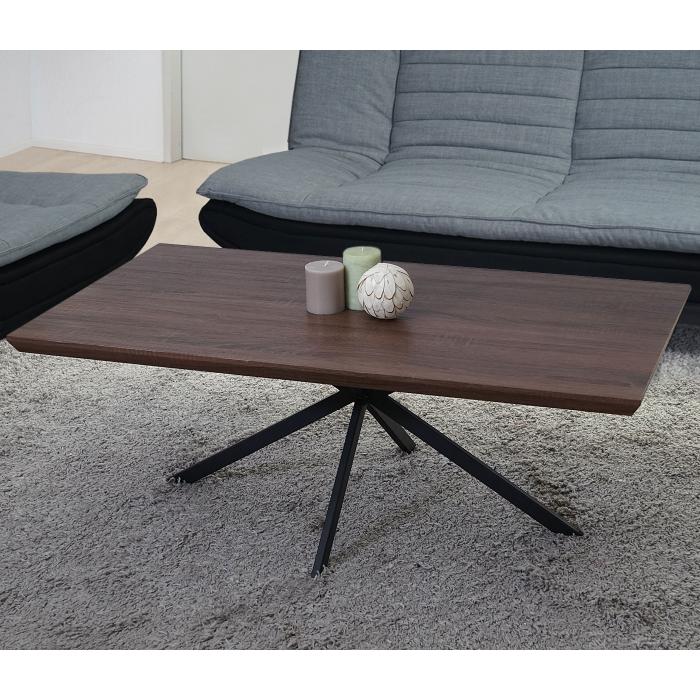 B-Ware (Ecke defekt SK1) | Couchtisch Kos T577, Wohnzimmertisch, 40x110x60cm MVG ~ Braune Eiche, dunkle Metall-Fe