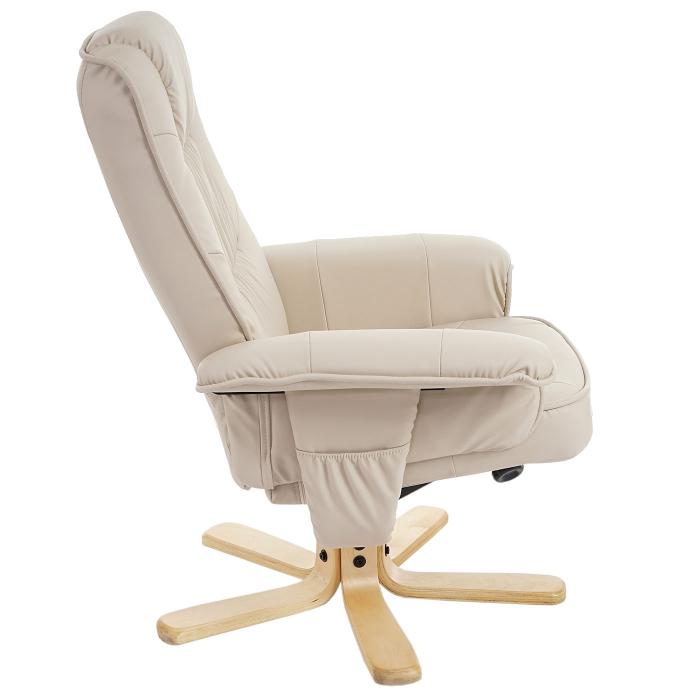 Relaxsessel M56, Fernsehsessel TV-Sessel mit Hocker Ottomane, Kunstleder Eukalyptus Holz ~ creme