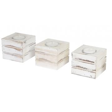 3er Set Teelichthalter Leuca, Teelichtstnder, Shabby-Look Vintage ~ wei