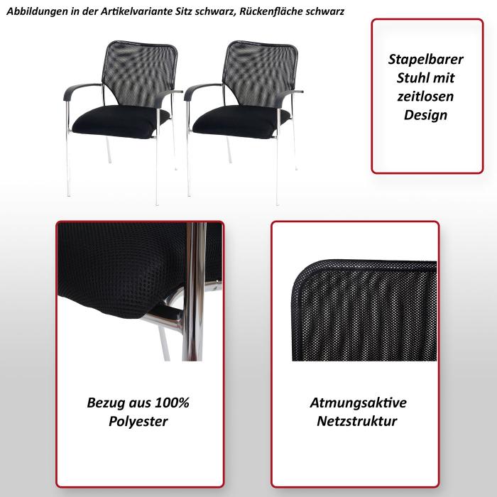 4er-Set Besucherstuhl Tulsa, Konferenzstuhl stapelbar, Stoff/Textil ~ Sitz schwarz, Rckenflche schwarz