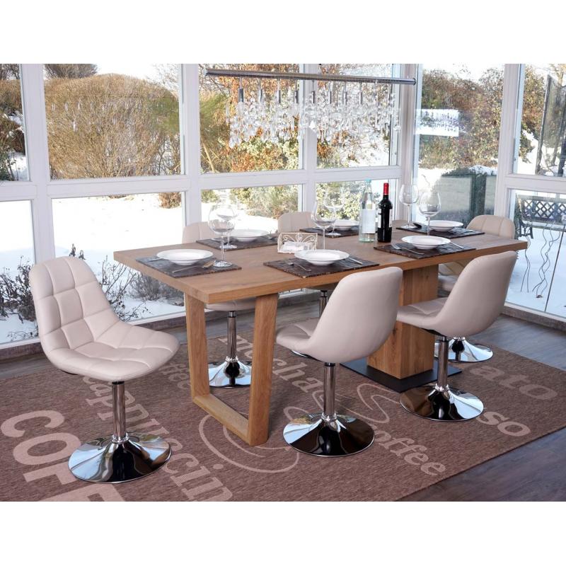 6er-Set Esszimmerstuhl HWC-A60, Stuhl Drehstuhl, Chrom ~ Kunstleder creme