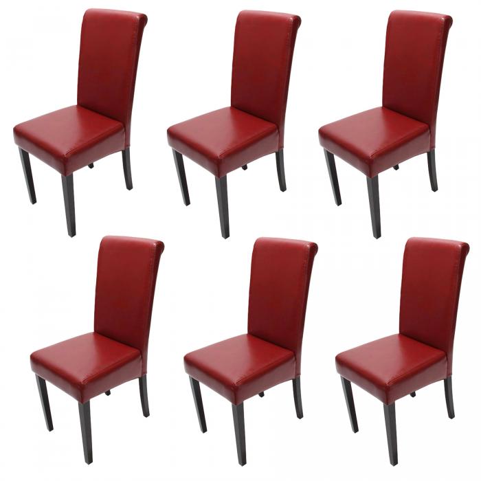6er-Set Esszimmerstuhl Stuhl Küchenstuhl Novara II, Leder ~ rot, dunkle Beine