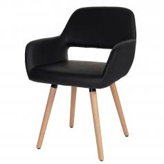 B-Ware (Riss, SK1) |Esszimmerstuhl Stuhl Küchenstuhl, Retro 50er Jahre Design ~ Kunstleder, schwarz, helle Beine