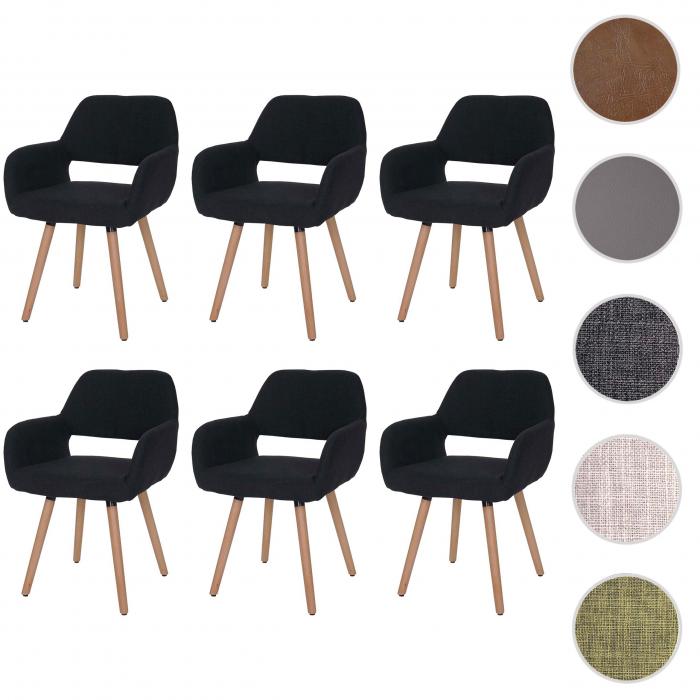 6er-Set Esszimmerstuhl HWC-A50 II, Stuhl Kchenstuhl, Retro 50er Jahre Design ~ Textil, schwarz-grau, helle Beine