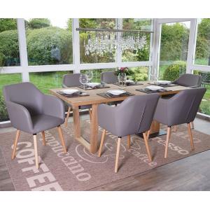 6er-Set Esszimmerstuhl Malm T381, Stuhl Kchenstuhl, Retro 50er Jahre Design ~ Kunstleder, taupe-grau, helle Beine