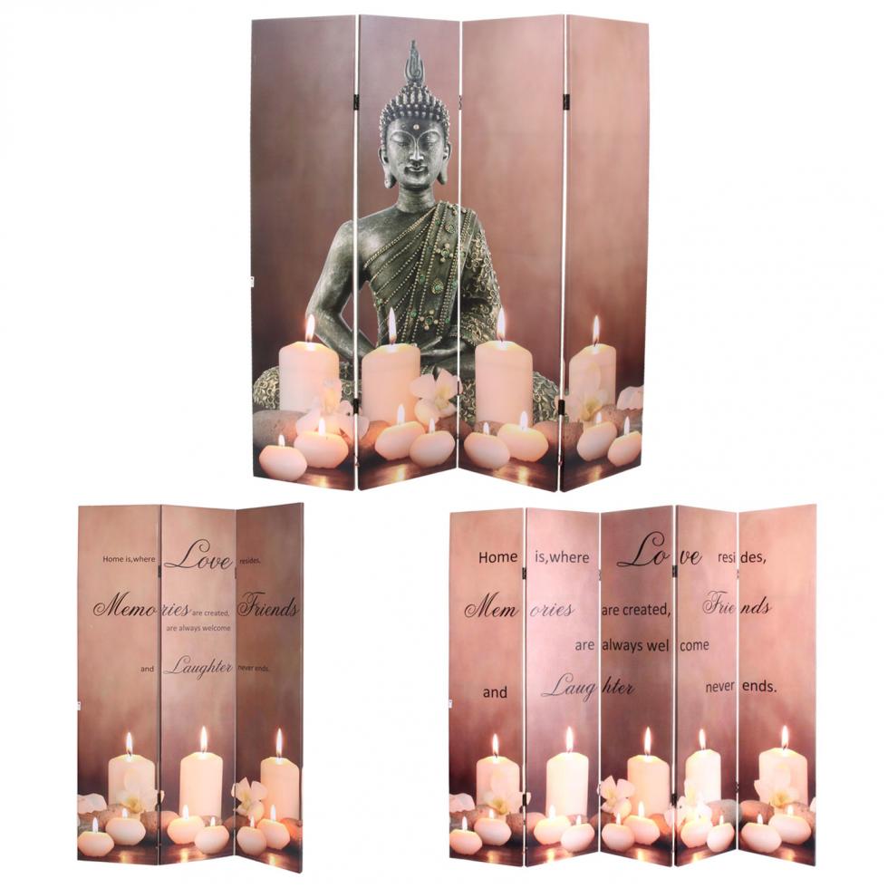 LED-Paravent Buddha, Trennwand Raumteiler, Timer netzbetrieben 180x120cm 9 LEDs