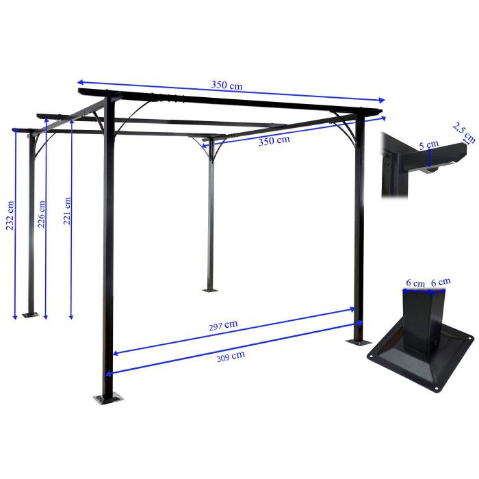 Pergola HWC-C42, Garten Pavillon, stabiles 6cm-Gestell + Schiebedach ~ 3,5x3,5m taupe-braun
