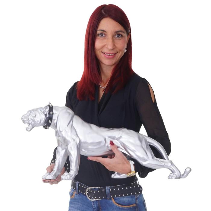 59cm, In-/Outdoor Figur silber Leopard matt Skulptur Polyresin ~ Halsband Panther, von mit Heute-Wohnen Deko