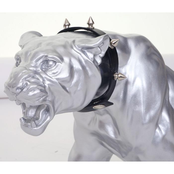Deko Figur Leopard 59cm, Polyresin Skulptur Panther, In-/Outdoor ~ silber  matt mit Halsband von Heute-Wohnen