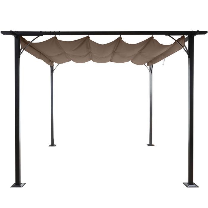 Pergola HWC-C42, Garten Pavillon, stabiles 6cm-Gestell + Schiebedach ~ 3x3m taupe-braun