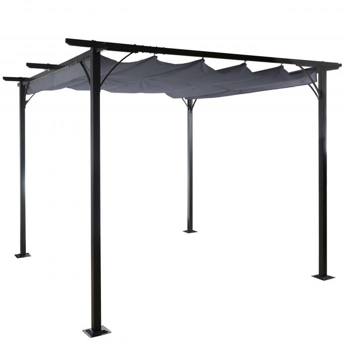 Pergola HWC-C42, Garten Pavillon, stabiles 6cm-Gestell + Schiebedach ~ 3,5x3,5m grau