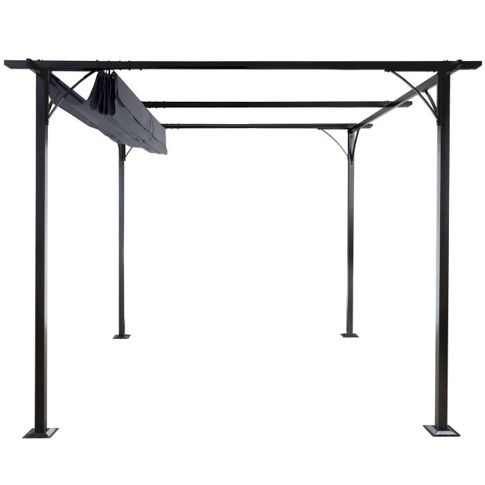 Pergola HWC-C42, Garten Pavillon, stabiles 6cm-Gestell + Schiebedach ~ 3,5x3,5m grau