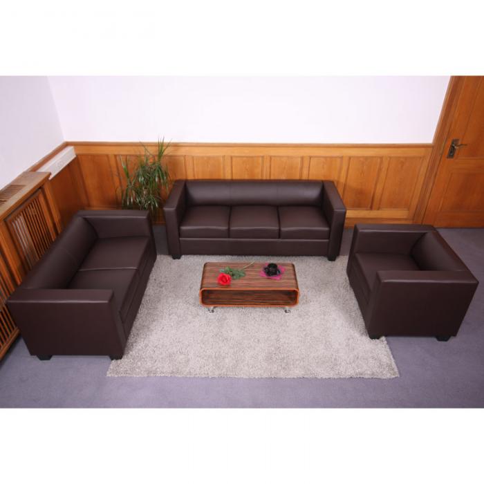 3-2-1 Sofagarnitur Couchgarnitur Loungesofa Lille ~ Kunstleder, coffee