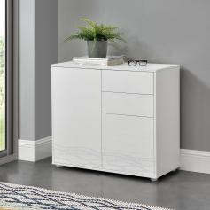 Sideboard HLO-PX21 74x79x36 cm mit 2 Schubladen und 2 Schranktren ~ Wei / Hochglanz