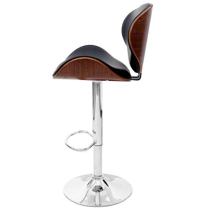 Barhocker Foxrock, Barstuhl, Holz Bugholz Retro-Design ~ Walnuss-Optik, Kunstleder schwarz