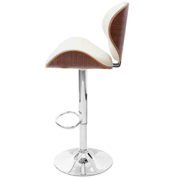 Barhocker Foxrock, Barstuhl, Holz Bugholz Retro-Design ~ Walnuss-Optik, Kunstleder creme