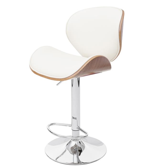 Barhocker Foxrock, Barstuhl, Holz Bugholz Retro-Design ~ Walnuss-Optik, Kunstleder creme