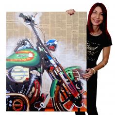 Ölgemälde Motorrad, 100% handgemaltes Wandbild Gemälde XL, 100x80cm