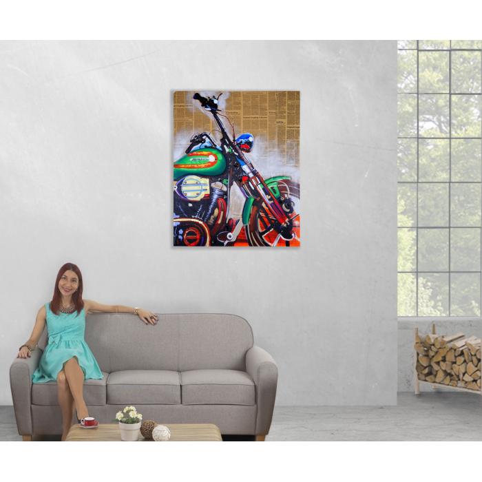 lgemlde Motorrad, 100% handgemaltes Wandbild Gemlde XL, 100x80cm