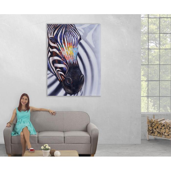 lgemlde Zebrakopf, 100% handgemaltes Wandbild Gemlde XL, 120x90cm