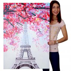 Ölgemälde Eiffelturm, 100% handgemaltes Wandbild Gemälde XL, 100x70cm