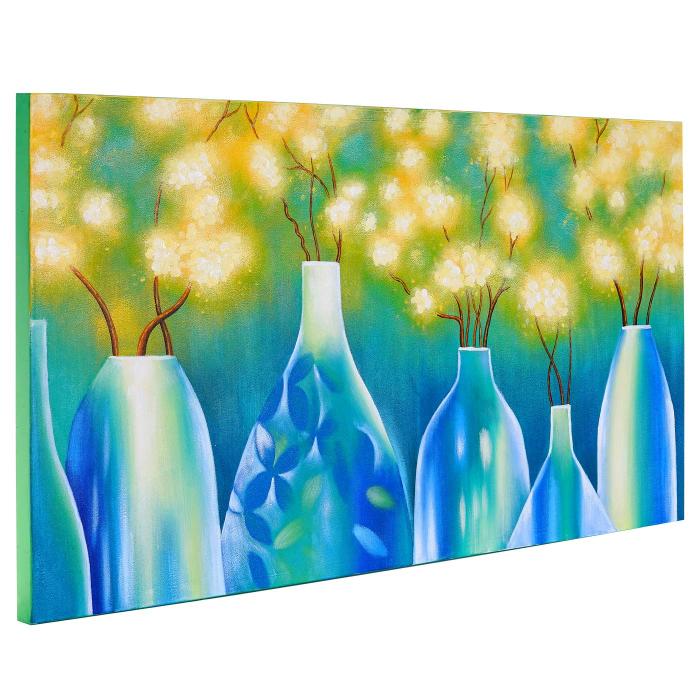 lgemlde Vasen, 100% handgemaltes Wandbild Gemlde XL, 135x70cm