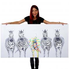 Ölgemälde Zebras II, 100% handgemaltes Wandbild Gemälde XL, 140x70cm