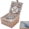 Picknickkorb-Set für 4 Personen, Picknicktasche + Kühlfach, Porzellan Glas Edelstahl, beige
