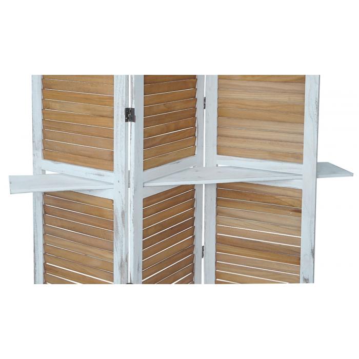 Paravent T752, Trennwand Raumteiler mit Regalbden 170x125cm, Shabby Look ~ wei/braun