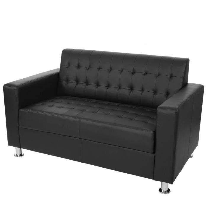 2er Sofa Kunda, Couch Loungesofa, Kunstleder, Metall-Fe ~ schwarz