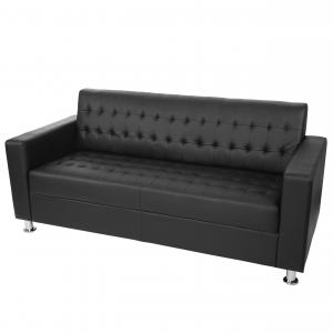 3er Sofa Kunda, Couch Loungesofa, Kunstleder, Metall-Fe 180cm ~ schwarz