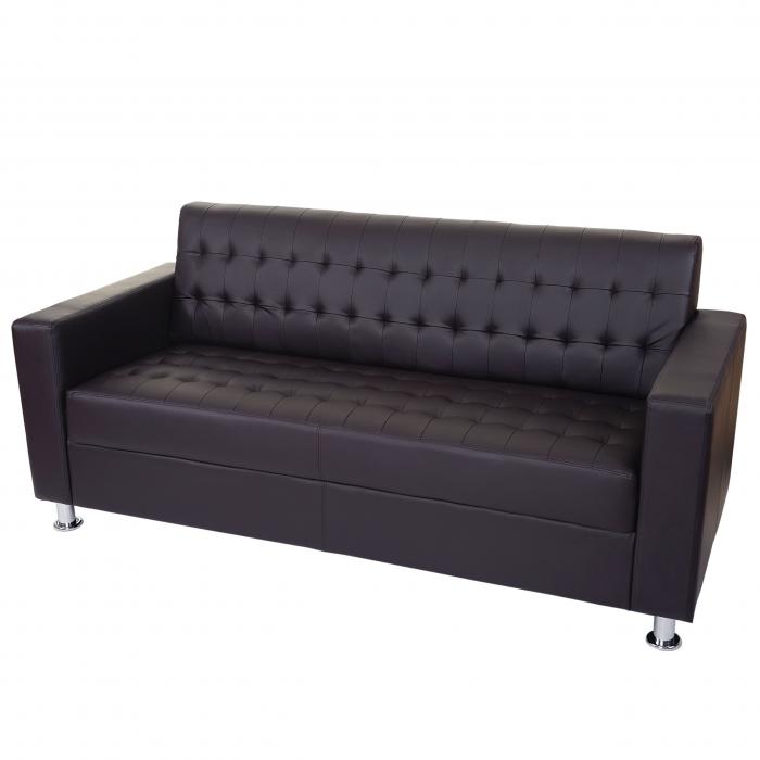 3er Sofa Kunda, Couch Loungesofa, Kunstleder, Metall-Fe 180cm ~ coffee