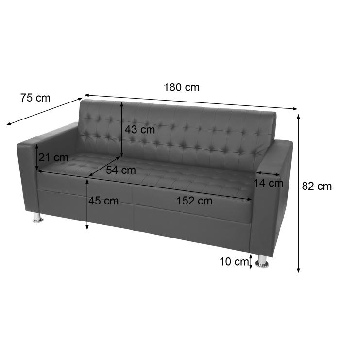 3er Sofa Kunda, Couch Loungesofa, Kunstleder, Metall-Fe 180cm ~ schwarz