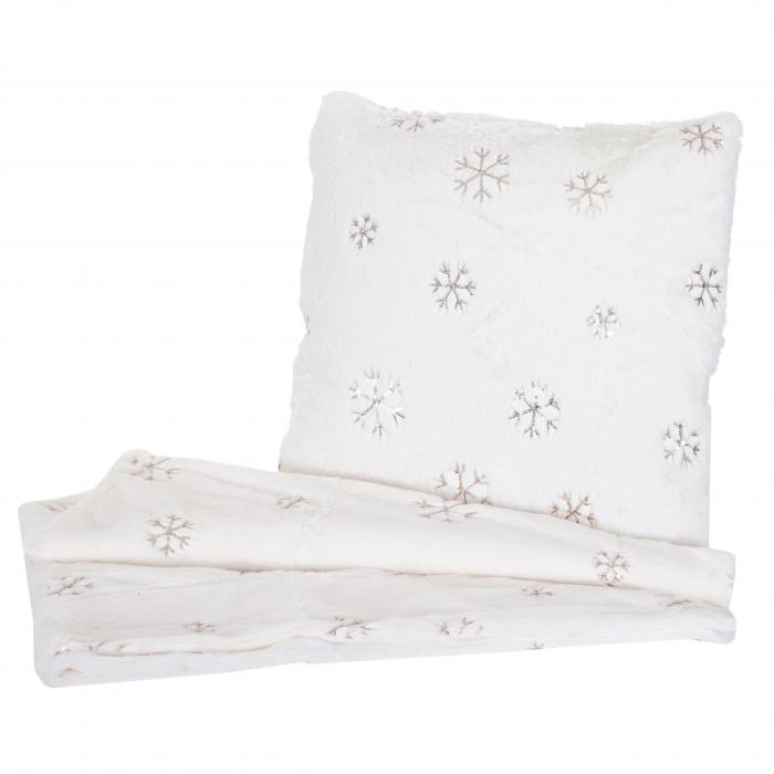 Set Wohndecke + Deko-Kissen Schnee, Kuscheldecke Sofadecke Zierkissen+Fllung, flauschig Pailletten