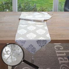 Tischläufer Barock, Tischdecke Tischdeko Mitteldecke, beige silber Glanz-Effekt 180x33cm