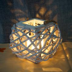 Windlicht 40cm, Hängelaterne Kerzenhalter mit Glaseinsatz 8cm, weiß-grau