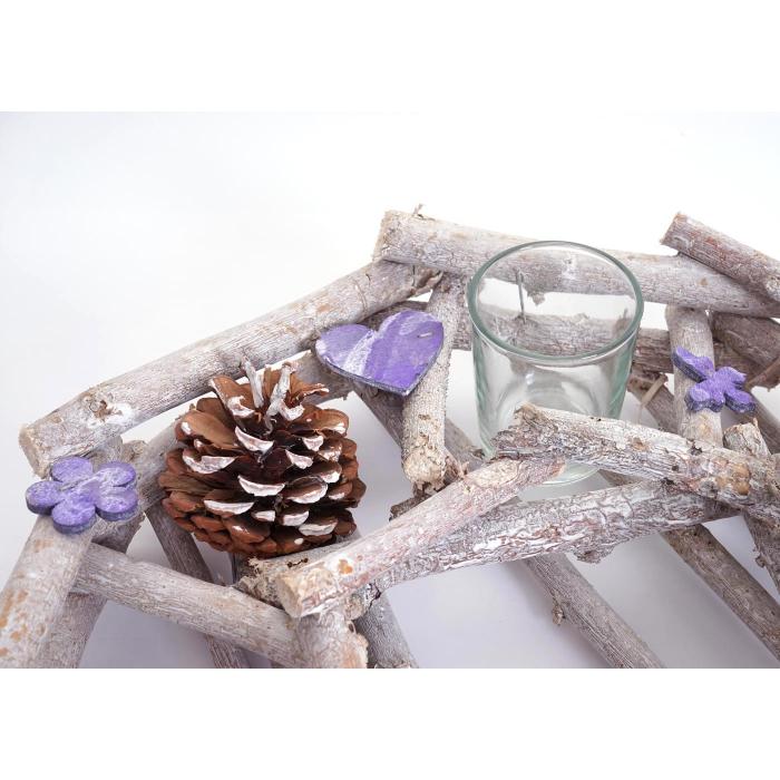 Adventskranz rund mit Teelichthaltern, Weihnachtsdeko Adventsgesteck, Holz  30cm lila-grau