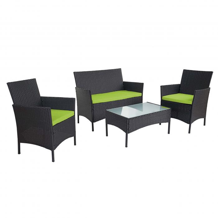 2-1-1 Poly-Rattan Garten-Garnitur Halden, Sitzgruppe Lounge-Set Sofa ~ anthrazit, Kissen grn