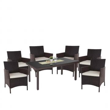 Poly-Rattan-Garnitur Halden, Gartenmbel Balkon-Set Sitzgarnitur ~ braun, Kissen creme